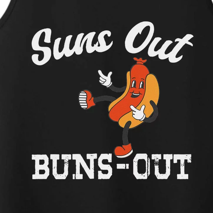 Suns Out Buns Out Funny American Hotdog Fourth Of July Joke Performance Tank