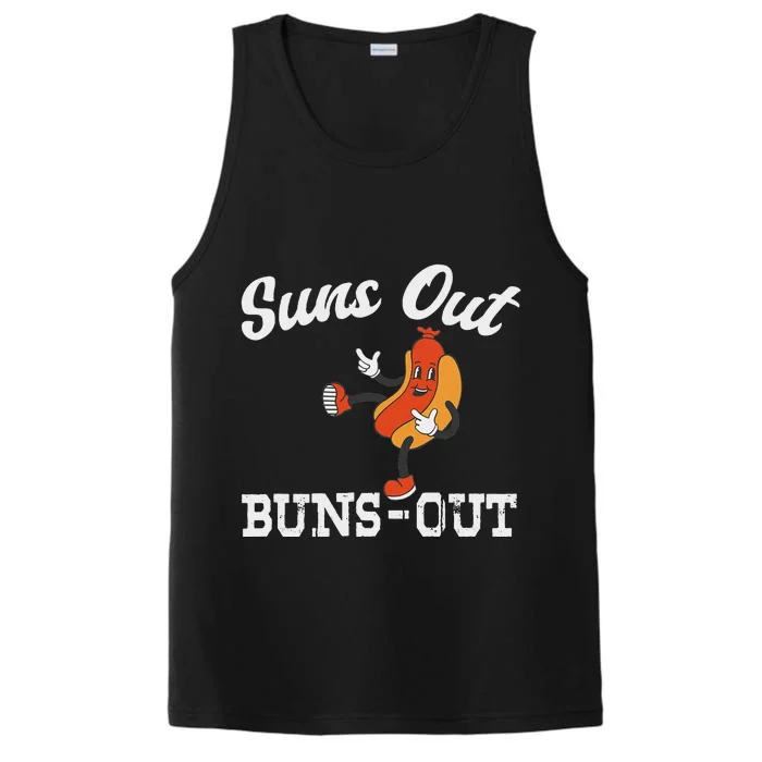 Suns Out Buns Out Funny American Hotdog Fourth Of July Joke Performance Tank