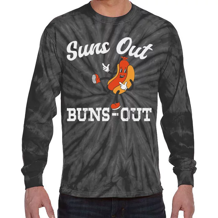 Suns Out Buns Out Funny American Hotdog Fourth Of July Joke Tie-Dye Long Sleeve Shirt