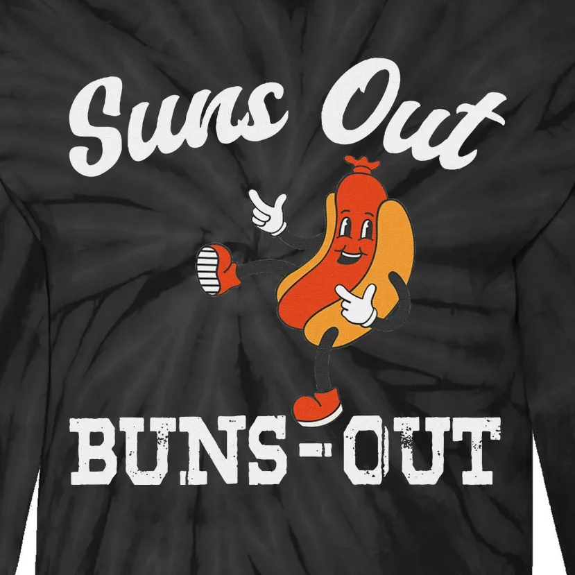 Suns Out Buns Out Funny American Hotdog Fourth Of July Joke Tie-Dye Long Sleeve Shirt