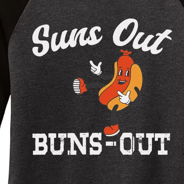 Suns Out Buns Out Funny American Hotdog Fourth Of July Joke Women's Tri-Blend 3/4-Sleeve Raglan Shirt