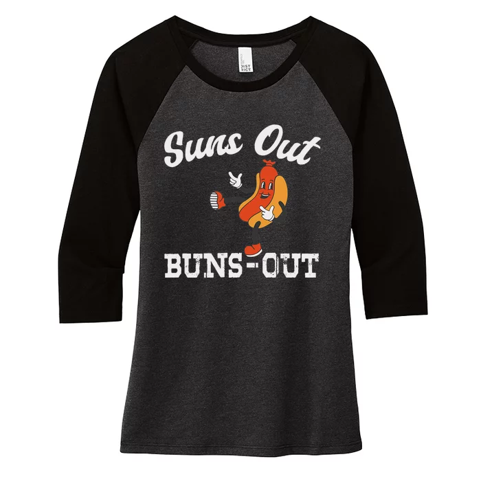 Suns Out Buns Out Funny American Hotdog Fourth Of July Joke Women's Tri-Blend 3/4-Sleeve Raglan Shirt