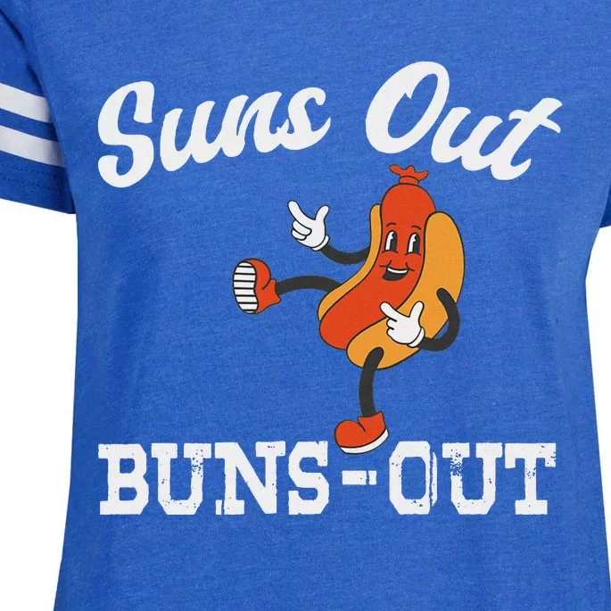 Suns Out Buns Out Funny American Hotdog Fourth Of July Joke Enza Ladies Jersey Football T-Shirt