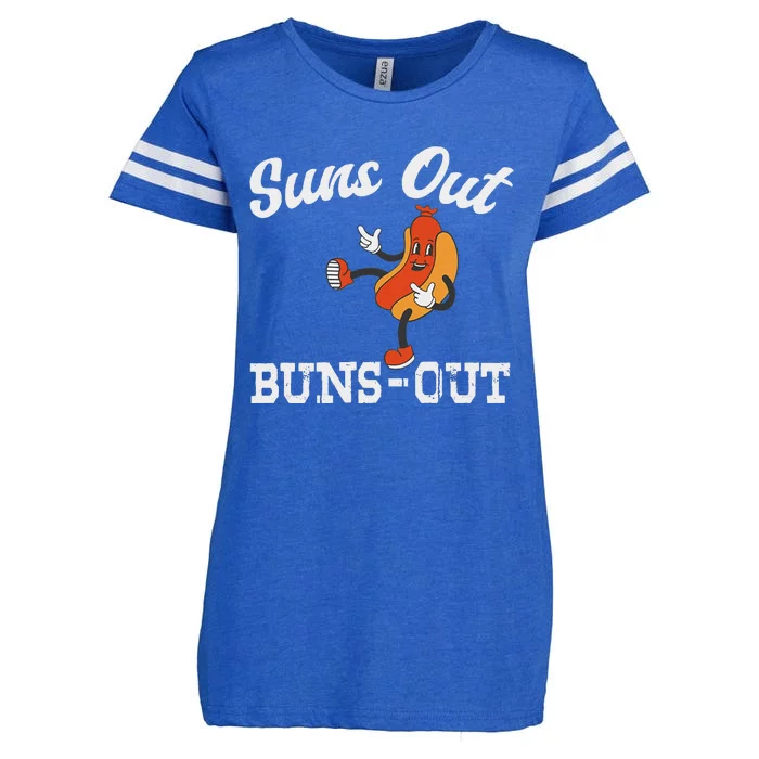 Suns Out Buns Out Funny American Hotdog Fourth Of July Joke Enza Ladies Jersey Football T-Shirt