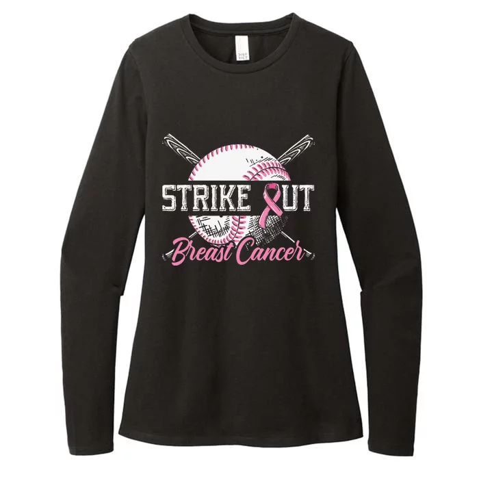 Strike Out Breast Cancer Baseball Breast Cancer Awareness Womens CVC Long Sleeve Shirt