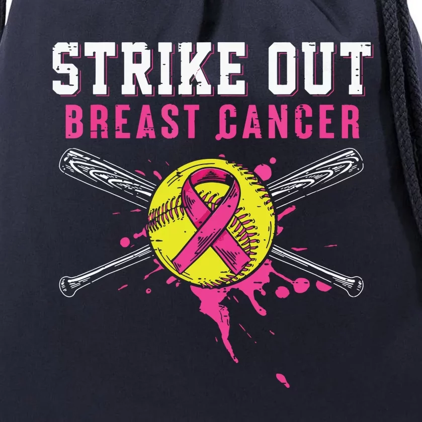 Strike Out Breast Cancer Awareness Day Pink Ribbon Softball Drawstring Bag