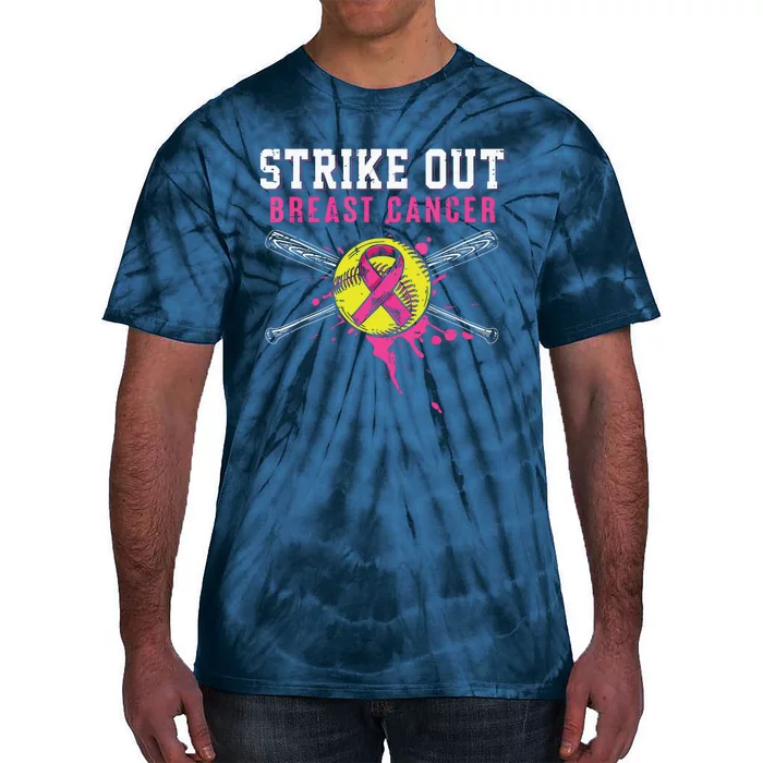 Strike Out Breast Cancer Awareness Day Pink Ribbon Softball Tie-Dye T-Shirt