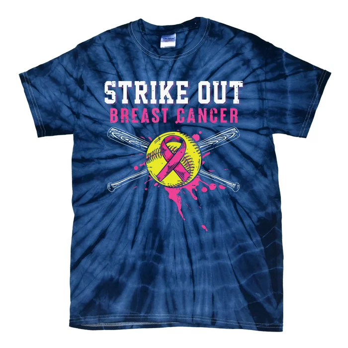 Strike Out Breast Cancer Awareness Day Pink Ribbon Softball Tie-Dye T-Shirt