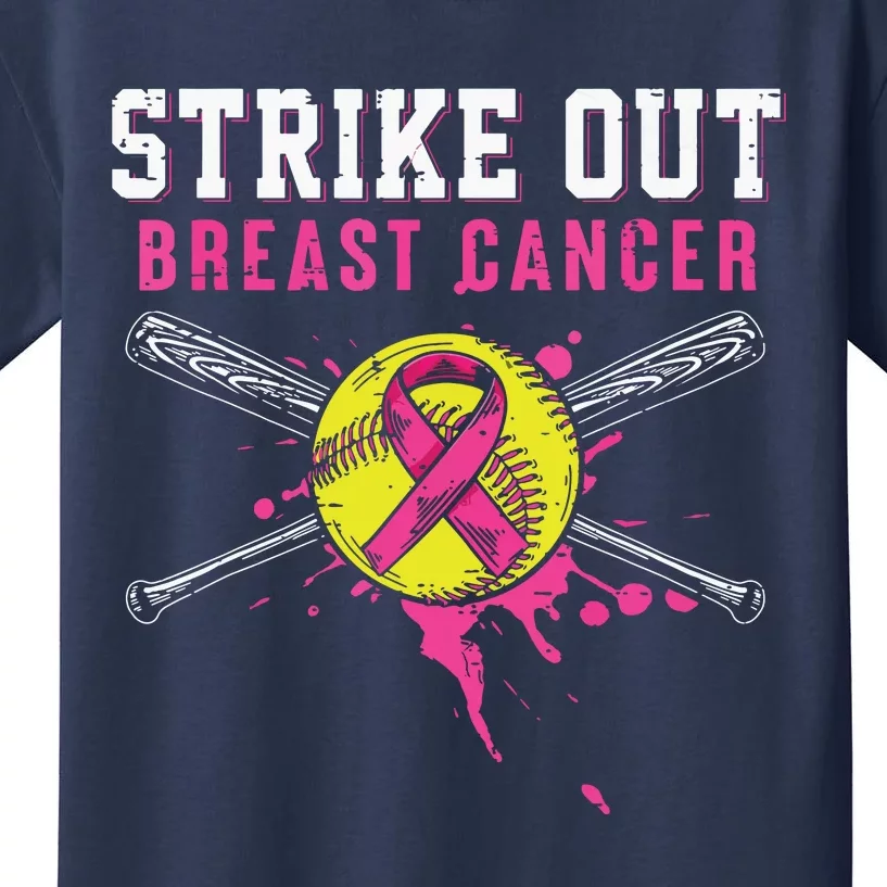 Strike Out Breast Cancer Awareness Day Pink Ribbon Softball Kids T-Shirt