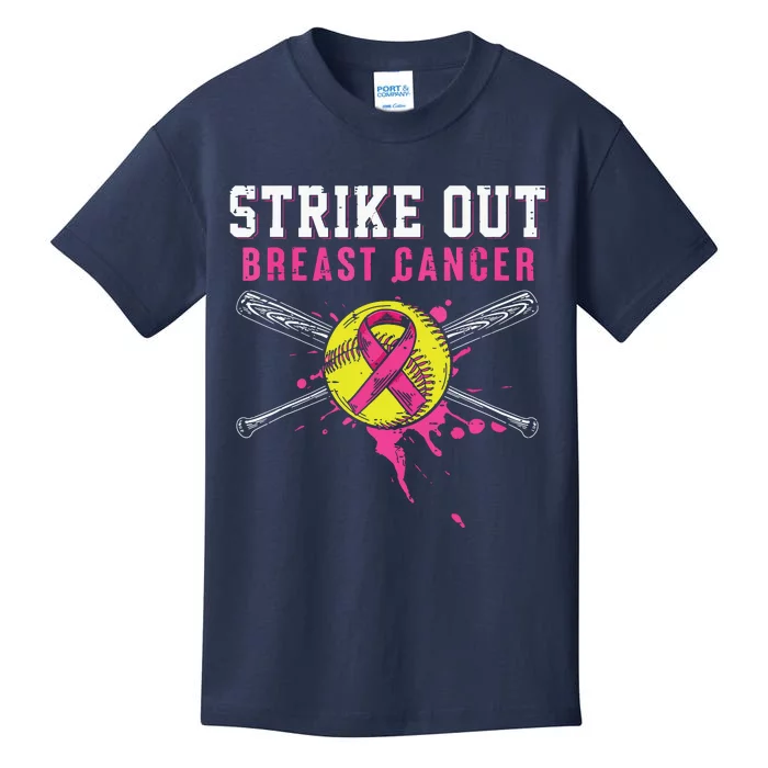 Strike Out Breast Cancer Awareness Day Pink Ribbon Softball Kids T-Shirt