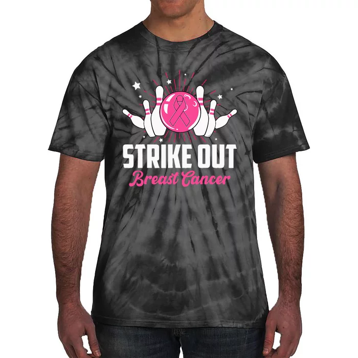 Strike Out Bowling Lovers Bowlers Breast Cancer Awareness Tie-Dye T-Shirt