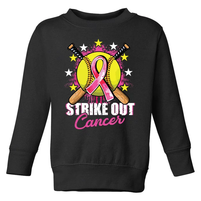 Strike Out Breast Cancer Awareness Day Pink Ribbon Softball Toddler Sweatshirt