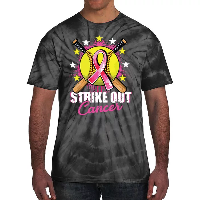 Strike Out Breast Cancer Awareness Day Pink Ribbon Softball Tie-Dye T-Shirt