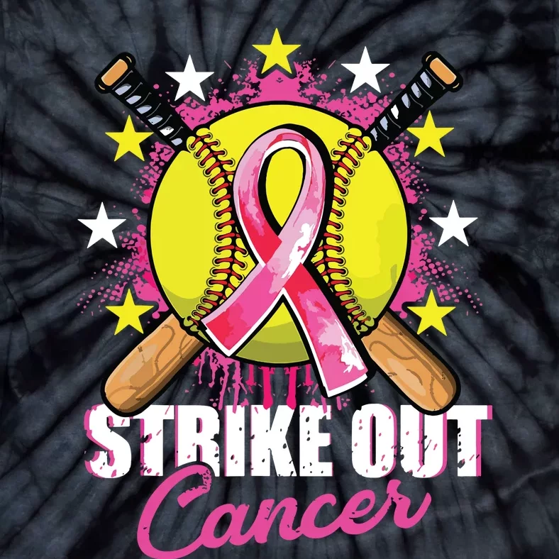 Strike Out Breast Cancer Awareness Day Pink Ribbon Softball Tie-Dye T-Shirt