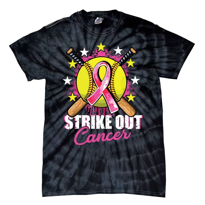 Strike Out Breast Cancer Awareness Day Pink Ribbon Softball Tie-Dye T-Shirt