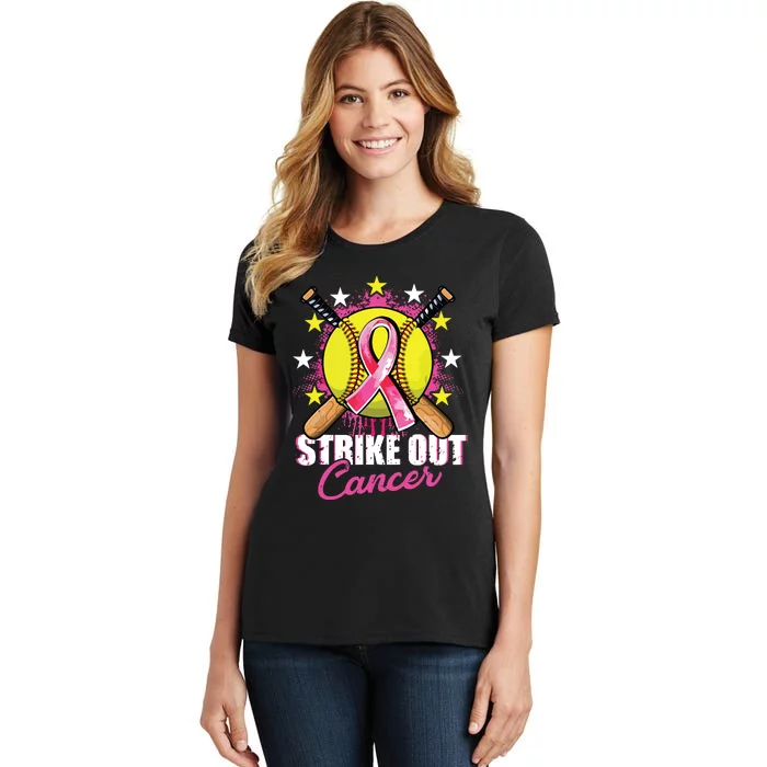 Strike Out Breast Cancer Awareness Day Pink Ribbon Softball Women's T-Shirt