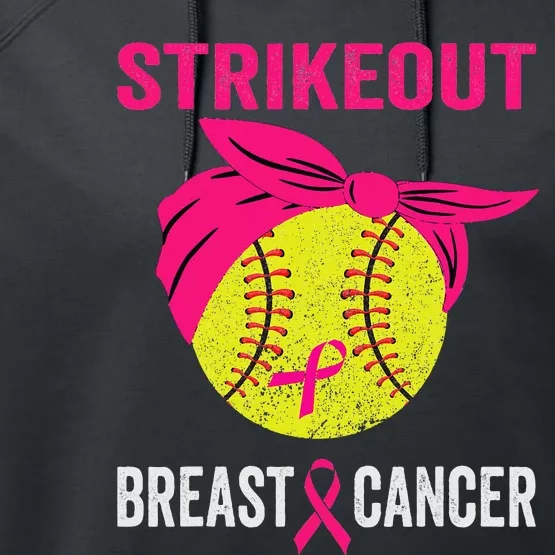 Strike Out Breast Cancer Awareness Messy Bun Softball Performance Fleece Hoodie