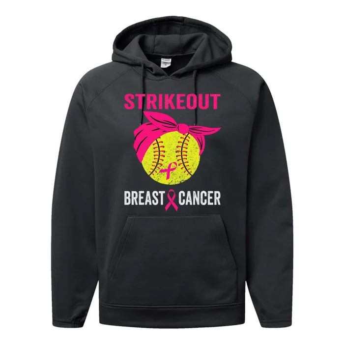 Strike Out Breast Cancer Awareness Messy Bun Softball Performance Fleece Hoodie