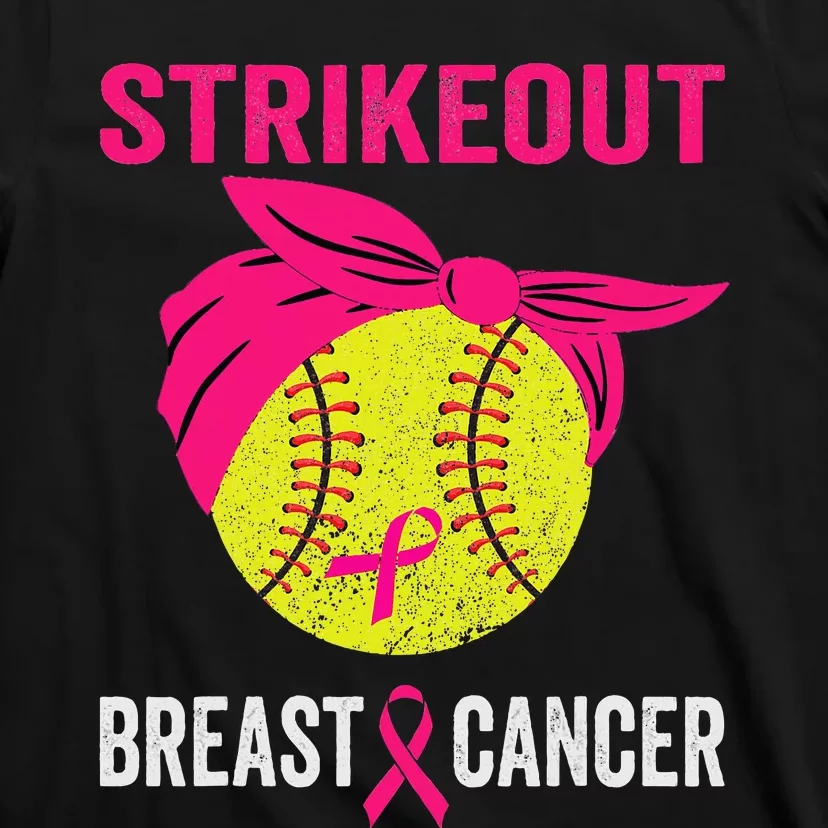 Strike Out Breast Cancer Awareness Messy Bun Softball T-Shirt