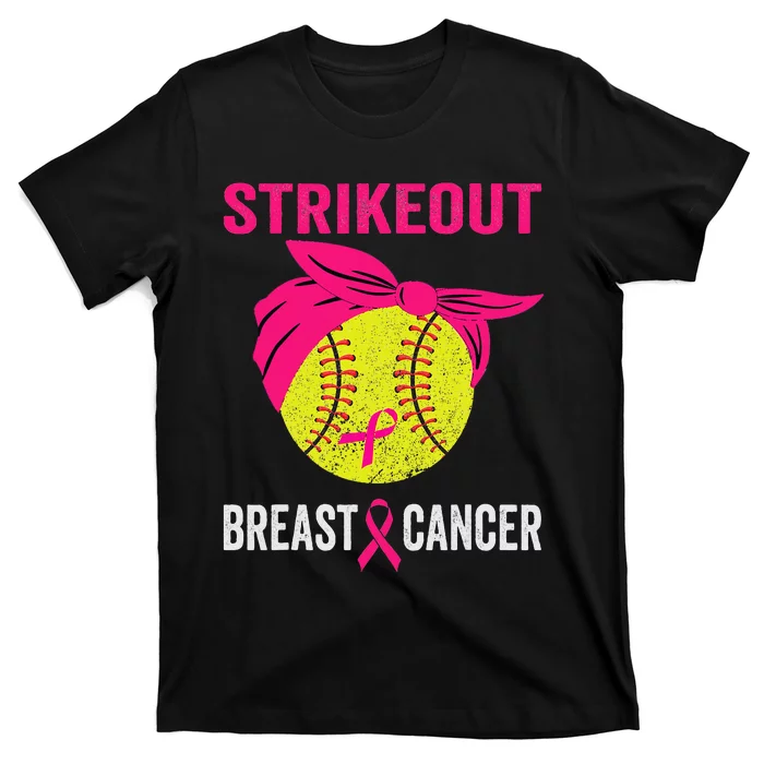 Strike Out Breast Cancer Awareness Messy Bun Softball T-Shirt