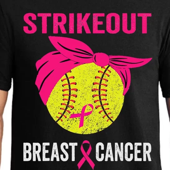 Strike Out Breast Cancer Awareness Messy Bun Softball Pajama Set