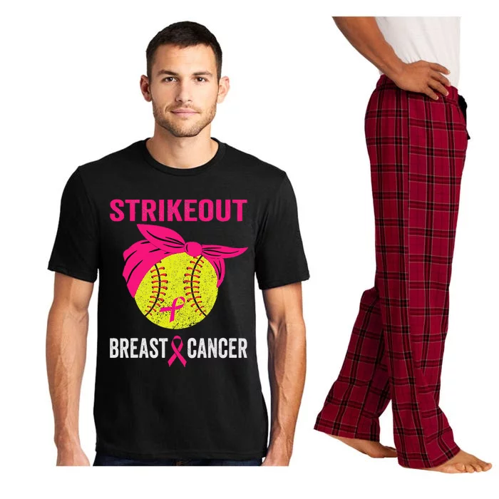 Strike Out Breast Cancer Awareness Messy Bun Softball Pajama Set