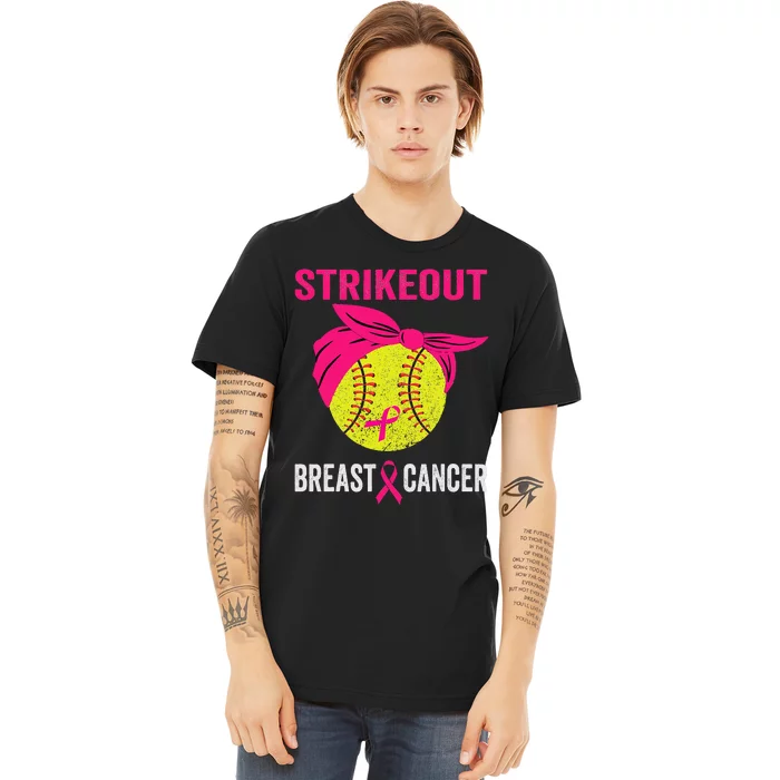 Strike Out Breast Cancer Awareness Messy Bun Softball Premium T-Shirt