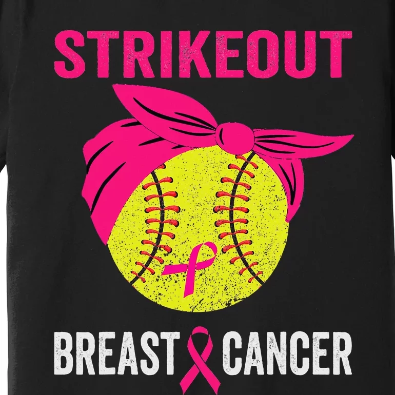 Strike Out Breast Cancer Awareness Messy Bun Softball Premium T-Shirt