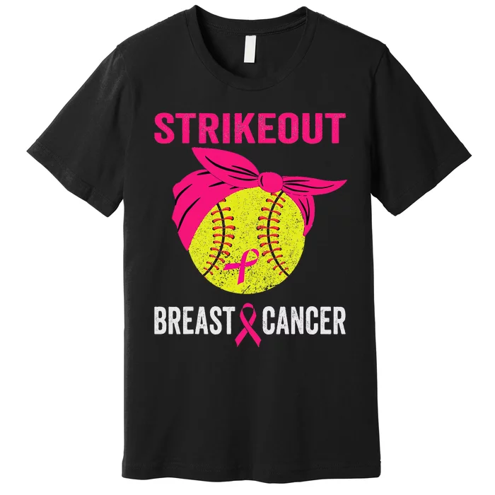 Strike Out Breast Cancer Awareness Messy Bun Softball Premium T-Shirt