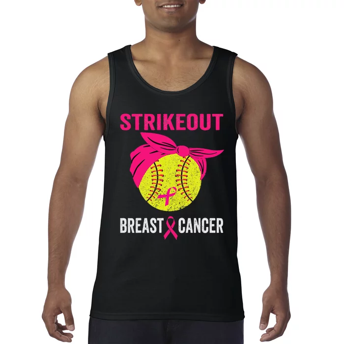 Strike Out Breast Cancer Awareness Messy Bun Softball Tank Top