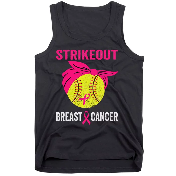 Strike Out Breast Cancer Awareness Messy Bun Softball Tank Top