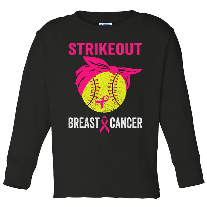 Strike Out Breast Cancer Awareness Messy Bun Softball Toddler Long Sleeve Shirt