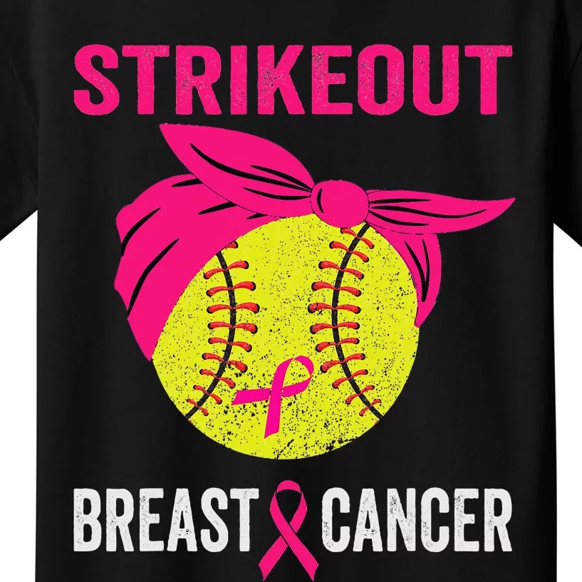 Strike Out Breast Cancer Awareness Messy Bun Softball Kids T-Shirt