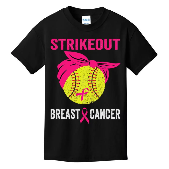 Strike Out Breast Cancer Awareness Messy Bun Softball Kids T-Shirt