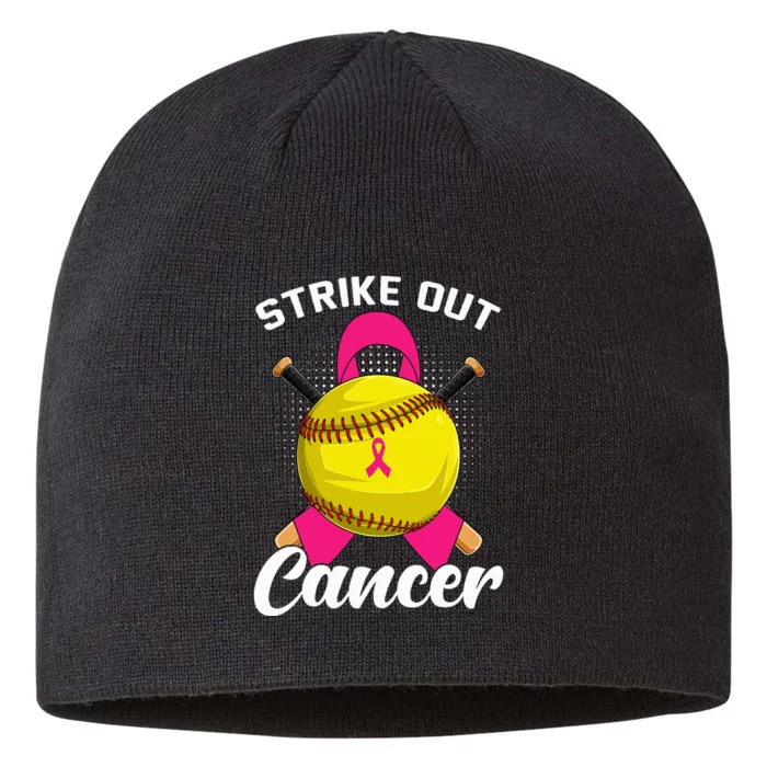 Strike Out Breast Cancer Awareness Day Pink Ribbon Softball 8 1/2in Sustainable Knit Beanie