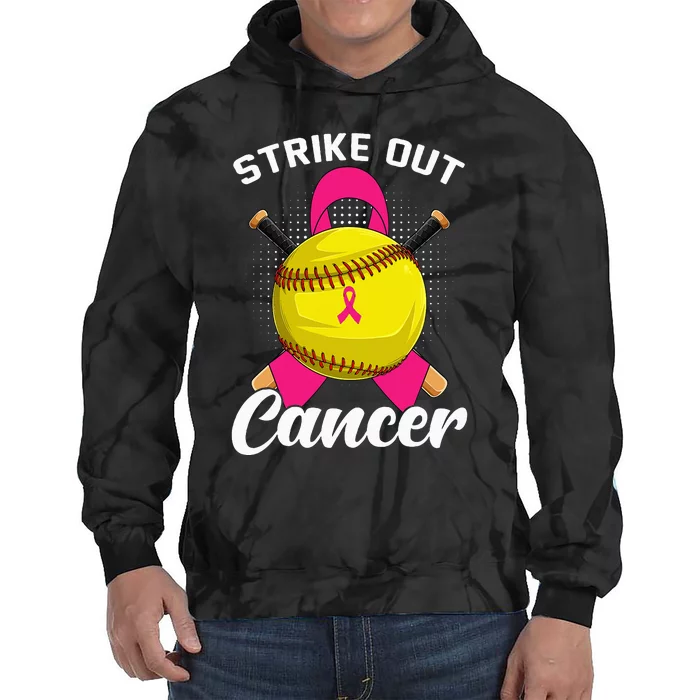 Strike Out Breast Cancer Awareness Day Pink Ribbon Softball Tie Dye Hoodie