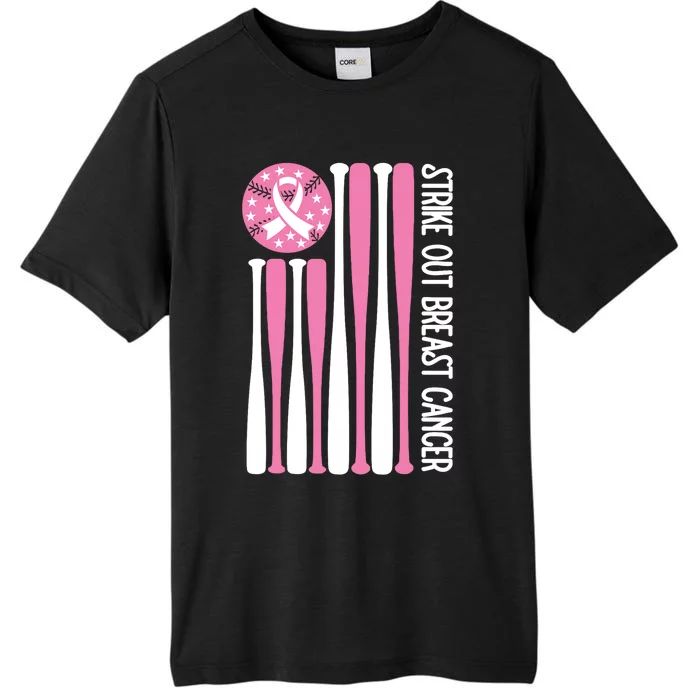 Strike Out Breast Cancer Baseball Lover Pink American Flag ChromaSoft Performance T-Shirt