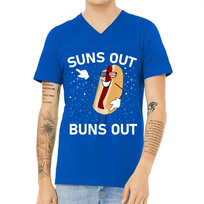 Suns Out Buns Out And Funs Out Funny Hotdog Great Gift V-Neck T-Shirt