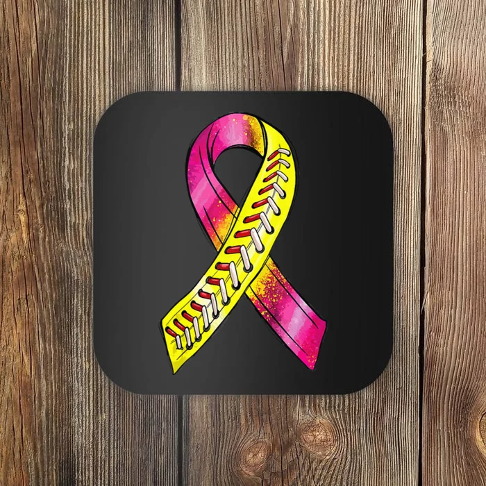 Strike Out Breast Cancer Awareness Day Pink Ribbon Softball Coaster