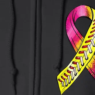 Strike Out Breast Cancer Awareness Day Pink Ribbon Softball Full Zip Hoodie