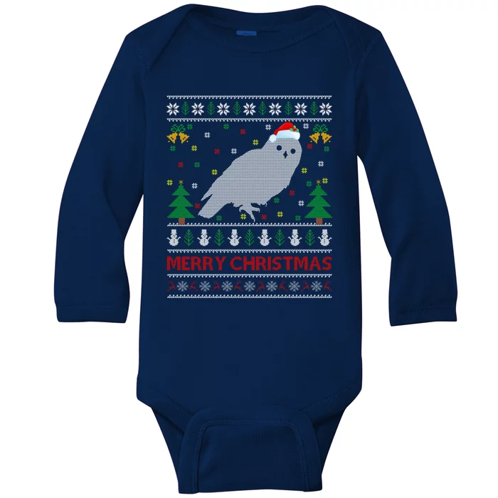 Snowy Owl Bird Lover Ugly Santa Snowy Owl Christmas Gift Baby Long Sleeve Bodysuit