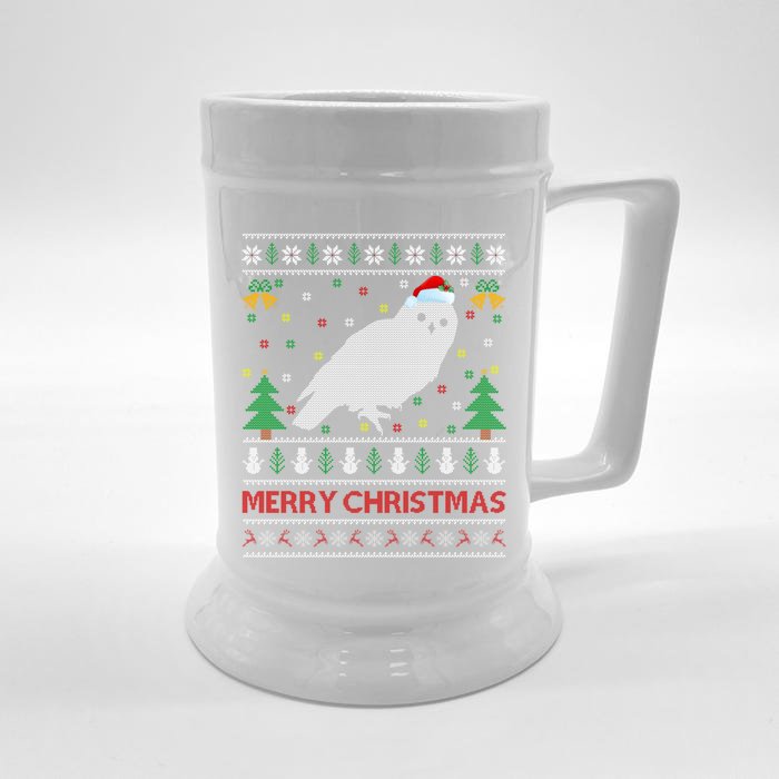 Snowy Owl Bird Lover Ugly Santa Snowy Owl Christmas Gift Front & Back Beer Stein