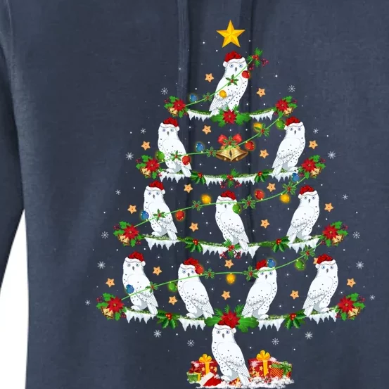 Snowy Owl Bird Lover Xmas Lighting Snowy Owl Christmas Tree Gift Women's Pullover Hoodie