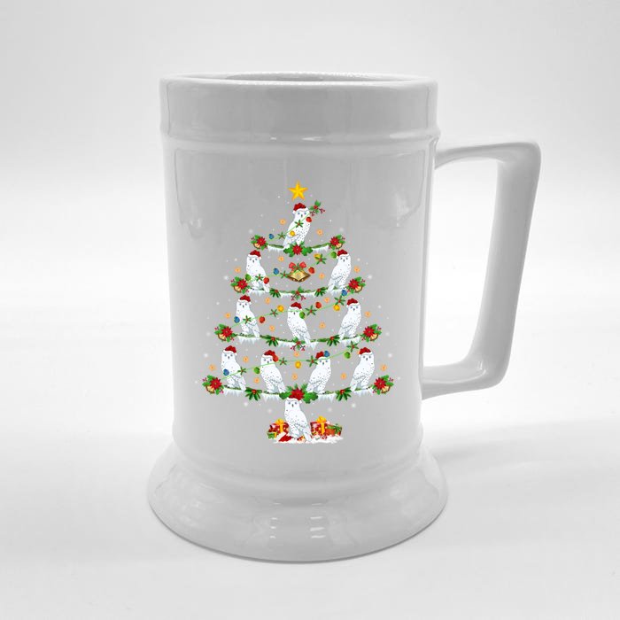 Snowy Owl Bird Lover Xmas Lighting Snowy Owl Christmas Tree Gift Front & Back Beer Stein