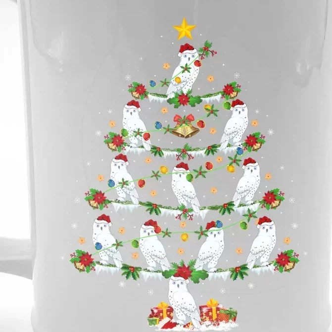 Snowy Owl Bird Lover Xmas Lighting Snowy Owl Christmas Tree Gift Front & Back Beer Stein