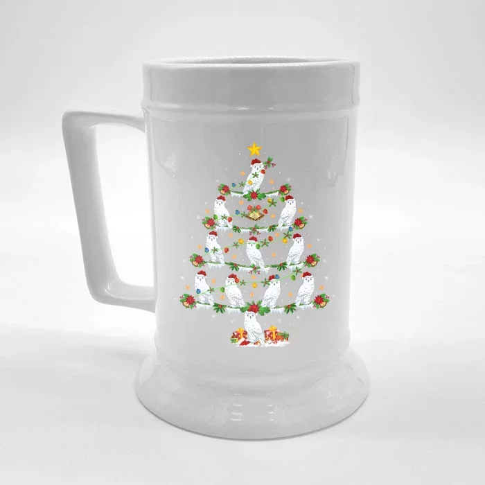 Snowy Owl Bird Lover Xmas Lighting Snowy Owl Christmas Tree Gift Front & Back Beer Stein