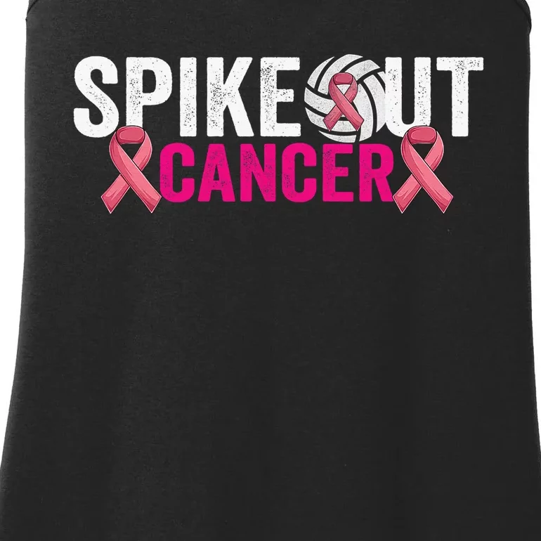 Spike Out Breast Cancer Warrior Volleyball Pink Ribbon Ladies Essential Tank