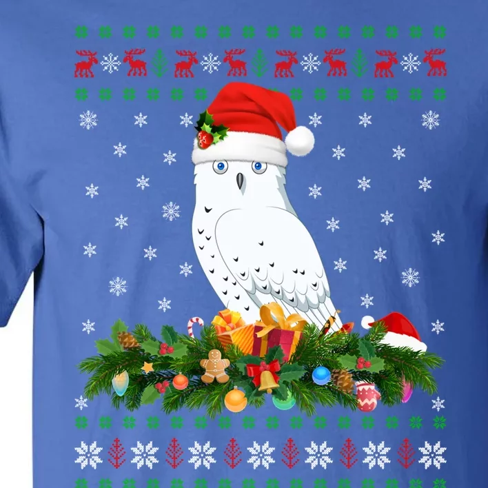 Snowy Owl Bird Lover Xmas Santa Hat Ugly Snowy Owl Christmas Cute Gift Tall T-Shirt