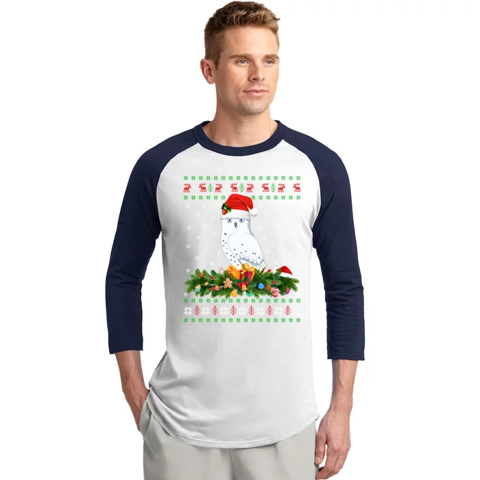 Snowy Owl Bird Lover Xmas Santa Hat Ugly Snowy Owl Christmas Cute Gift Baseball Sleeve Shirt