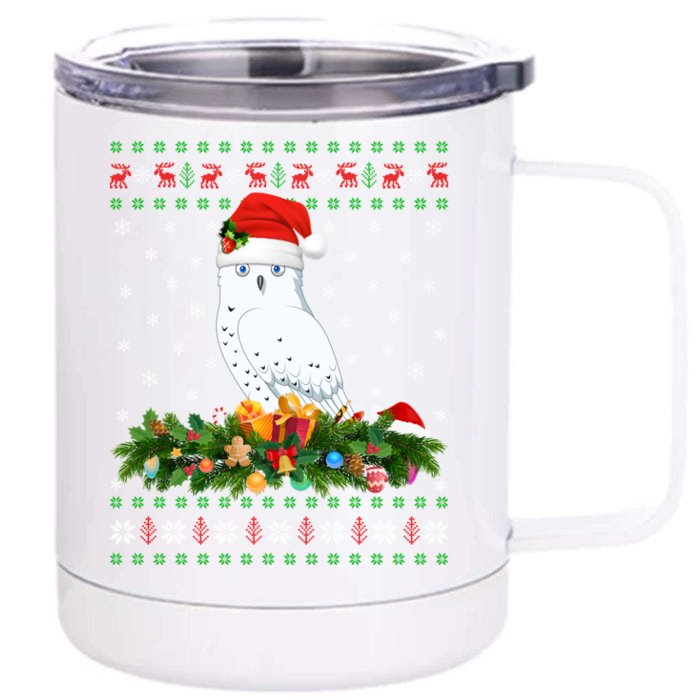 Snowy Owl Bird Lover Xmas Santa Hat Ugly Snowy Owl Christmas Cute Gift Front & Back 12oz Stainless Steel Tumbler Cup